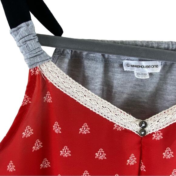 Warehouse One Red Floral Patterned Racerback Lightweight Tank Blouse Size XL - Picture 4 of 7